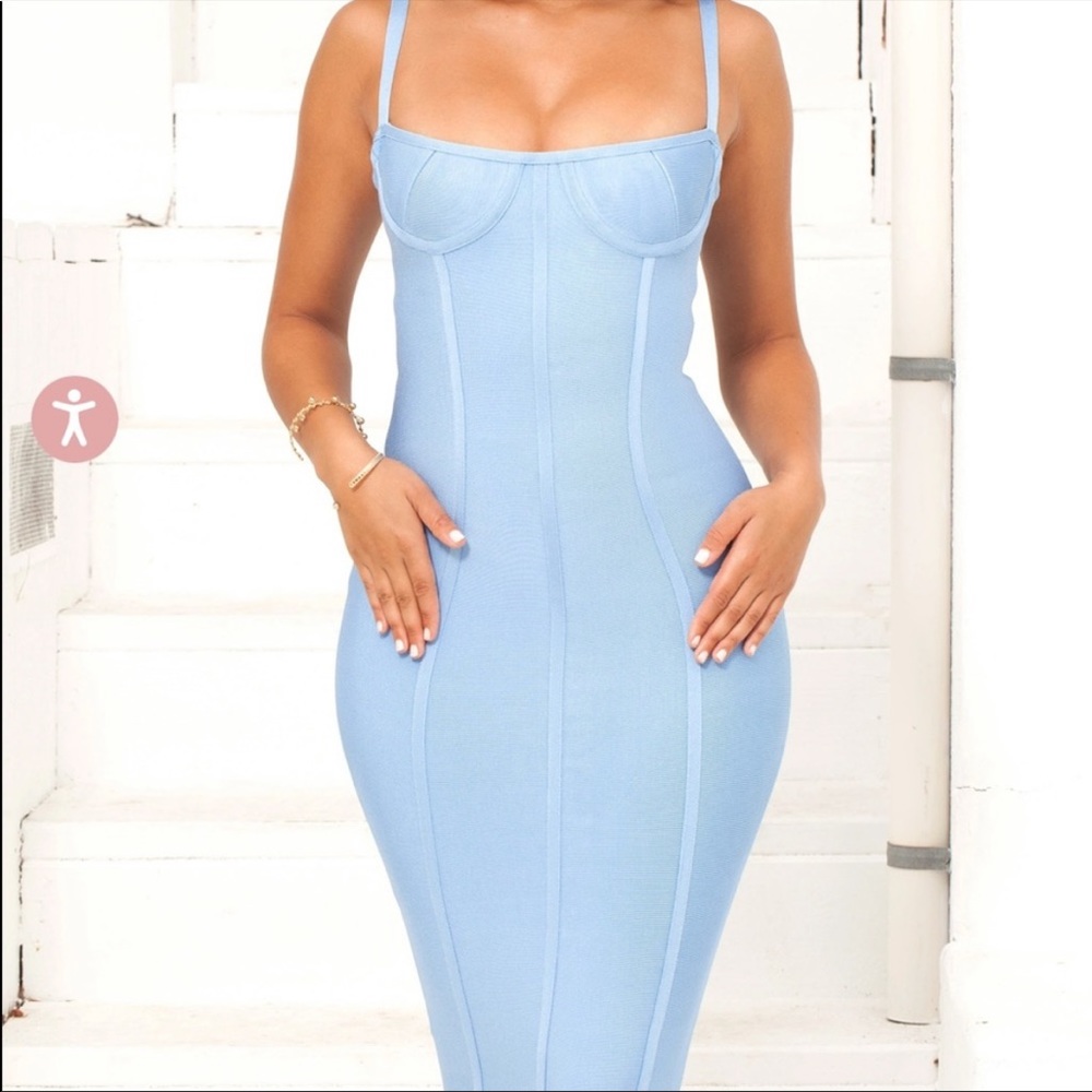 Whip Into Shape Underwired Bandage Midi Dress in Light Blue